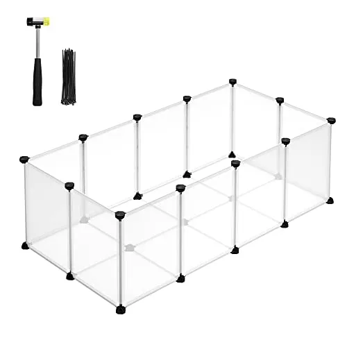 SONGMICS Freigehege mit Bodenplatten, Laufstall, Meerschweinchen Gehege, aus Kunststoff, Gehege für Hamster, Kaninchen, Igel, 125 x 63 x 42 cm, weiß LPC001W01