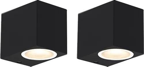 QAZQA - Modern Set mit 2 modernen Außen Wandleuchten schwarz IP44 - Baleno I I Außenbeleuchtung - Edelstahl Rechteckig - LED geeignet GU10