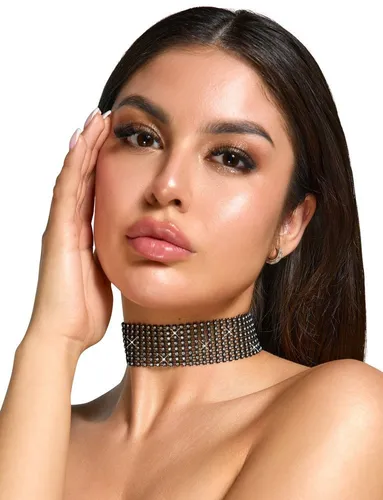 Cottelli Collection Choker - Schillerndes Halsband mit Schmucksteinen - Halsbänder, sexy Stil mit funkelnden Schmucksteinen und mehrfach verstellbarem Karabinerverschluss für perfekten Sitz.
