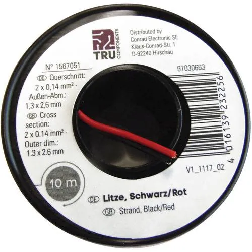 TRU COMPONENTS 1567051 Litze 2 x 0.14 mm² Schwarz, Rot 10 m
