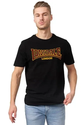 Lonsdale Herren T-Shirt Classic Slimfit Langarmshirt, Schwarz, XXL EU - Stylisches Slim Fit Langarmshirt aus reiner Baumwolle mit auffälligem Flockdruck, perfekt für lässige Outfits und Freizeitaktivitäten.
