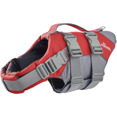 HUNTER MOSS Schwimmweste für Hunde XL, rot - Rettungsweste für Hunde mit reflektierenden Elementen und Haltegriff für schnelle Bergung. Ideal für Wasserspiele und Segeltörns, stufenlos verstellbar für optimalen Sitz.