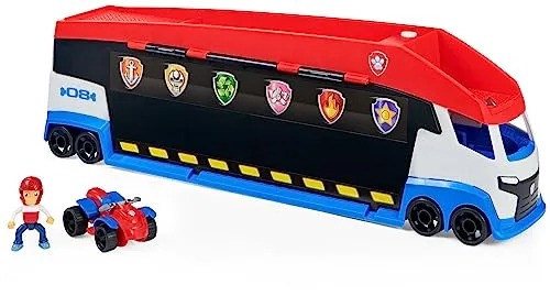 PAW PATROL Paw Patroller Teamfahrzeug - 10. Jubiläum - Lastwagen für Kinder, aktualisiertes Design mit Actionfunktionen, inklusive Ryder Figur und Platz für 6 Basis Fahrzeuge, ideal für spannende Missionen ab 3 Jahren.