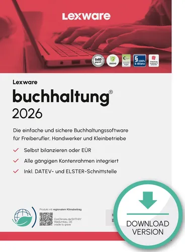 Lexware Buchhaltung 2026 - Abo Software - Office-Software mit Betriebsprüfer-Export, ELSTER- und DATEV-Schnittstellen sowie 365-tägiger Aktualitätsgarantie für effizientes Finanzmanagement.