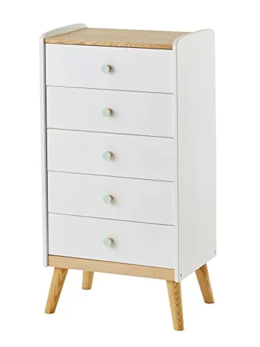 vertbaudet Kommode Kinderzimmer-Kommode KONFETTI, 5 Schubladen - Kommode für Kinderzimmer im modernen skandinavischen Design, mit 5 kippsicheren Schubladen und 3 Griffvarianten in Weiß, Rosa und Grün für individuelle Anpassung.