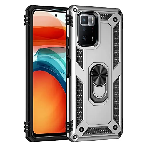 BestST Hülle für Xiaomi Poco X3 GT + schutzfolie, Militärische Armor Hybrid Schutzhülle Silikon Stoßfest Bumper Cover Case Ringhalter Handytasche Handy Hüllen,Silber