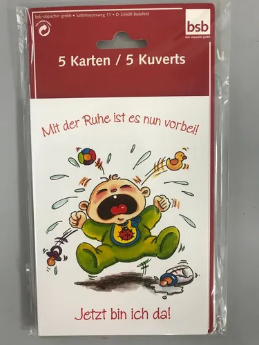 Geburt – Baby  - Geburtsanzeige - 5 Karten – 5 Umschläge – im Format 10,5 x 14,5