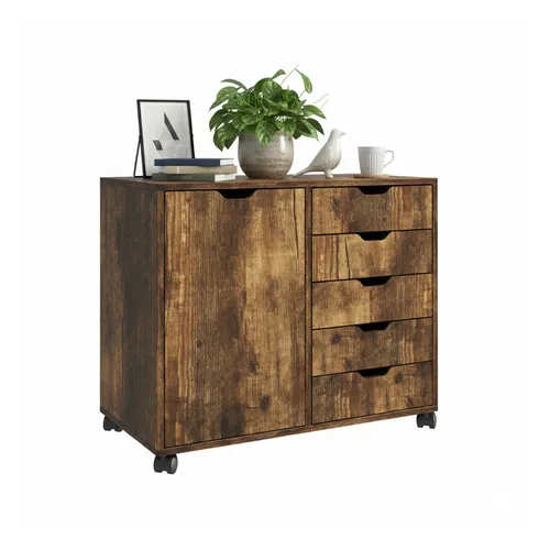 Rollcontainer Aktencontainer mit 5 Schubladen - Praktischer Bürocontainer in Vintagebraun mit 5 Schubladen und Rollen für einfache Mobilität. Ideal für die Organisation im Büro.