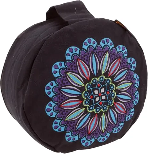 GURU SHOP Yoga Kissen - Bedrucktes Meditationskissen mit Dinkel Füllung - Schwarz, 13x30x30 cm - Hochwertiges Meditationskissen aus Nepal mit Mandaladruck und feiner Stickerei. Angenehme Dinkelspelz-Füllung, anpassbar durch Reißverschluss. Ideal für Komfort und Unterstützung während der Meditation.