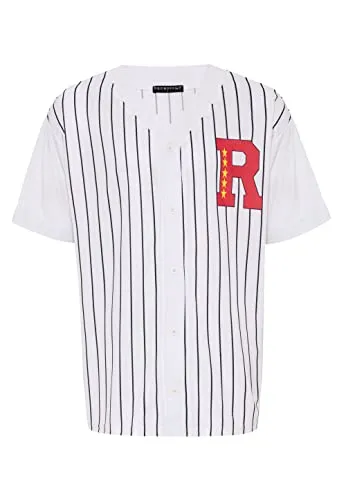 Baseballshirt Trikot gestreift T-Shirt Hemd Weiß-Schwarz L