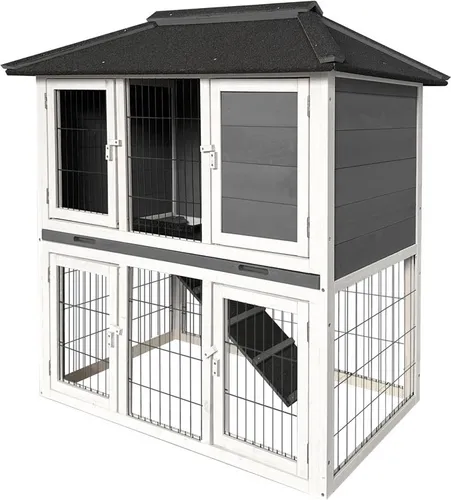 HOME DELUXE Kleintierstall TOCA - Hochwertiger Kaninchenstall aus Tannenholz - Ställe für Garten, aus robustem, lasiertem Tannenholz, wasserabweisend und pflegeleicht, ideal für glückliche Hasen.