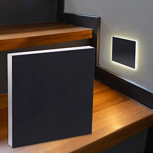 LongLife LED Treppenlicht 230V - Eckige Wandeinbauleuchte in Schwarz - Wandleuchten mit 1,5W und CCT Lichtfarbe, ideal für sichere Beleuchtung von Treppen und Fluren. Werkzeugloser Austausch der Oberteile für individuelle Gestaltung.