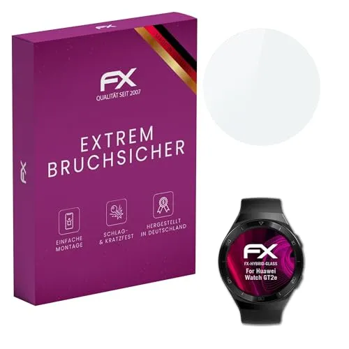 atFoliX Glasfolie kompatibel mit Huawei Watch GT2e Panzerfolie, 9H Hybrid-Glass FX Schutzpanzer Folie