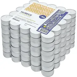 HORECA CANDLES Teelichter 8h – 200 Stück Weiß – Unparfümiert - Stimmungsvolle Beleuchtung mit 200 weißen, unparfümierten Teelichtern. Brenndauer von ca. 8 Stunden, ideal für Gastronomie und besondere Anlässe. Praktische Aluminiumhülle sorgt für optimales Abbrennen.
