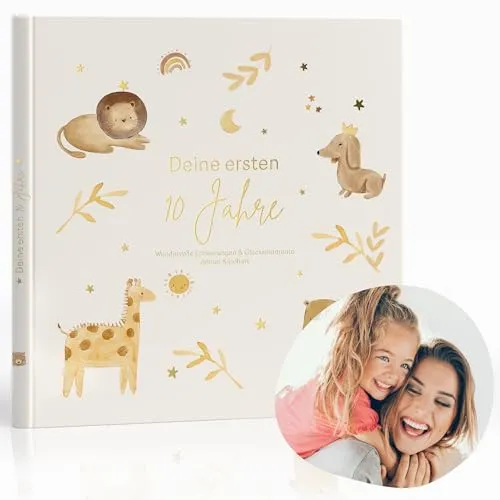 MeinBaby123® Kinderalbum Deine ersten 10 Jahre hochwertig vergoldet, Erinnerungsalbum, Geschenk zur Geburt, Fotoalbum Kinder, Tagebuch Kinder, Album Erinnerungsbuch, Geschenk Kind