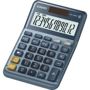 CASIO MS-120EM Tischrechner - Solar- und Batteriebetrieb, ideal für präzise Margen- und Währungsberechnungen in hellem Blau