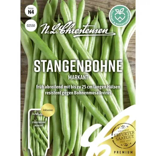 N.L.Chrestensen Stangenbohne Markant, früh abreifend mit bis zu 25 cm langen Hülsen, Samen - Fertilizer für Kürbis- und Bohnenpflanzen - Saatgut