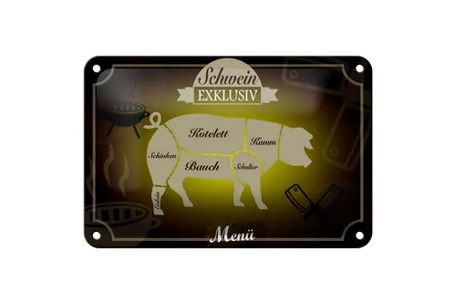 Blechschild Fleisch 18x12 cm Schwein exklusiv Menü Metall Deko Schild