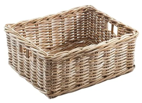 Kobolo Aufbewahrungskorb Rattankorb eckig groß 52x40x20 cm - Flechtkorb aus robustem Rattan in Grau, handgefertigt und nachhaltig. Ideal zur stilvollen Aufbewahrung und Dekoration in jedem Raum.