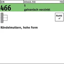 DIN 466 Rändelmuttern M4, 100 Stück - Hochwertige DIN 466 Rändelmuttern M4, galvanisch verzinkt, ideal für präzise Befestigungen und einfache Handhabung in der Montage.