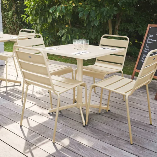 Set Gartentisch mit 70 cm Tischplatte und 4 Stühle in Elfenbein - Oviala Palavas
