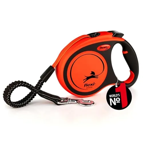 flexi Rollleine Xtreme - Robuste Gurt-Roll-Leine in schwarz orange, ergonomischer Softgriff für maximalen Komfort