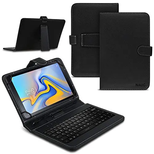 NAUCI Tablet Tasche kompatibel für Samsung Galaxy Tab A 10.5 USB Tastatur Keyboard Hülle Cover QWERTZ Standfunktion Micro USB Schutzhülle