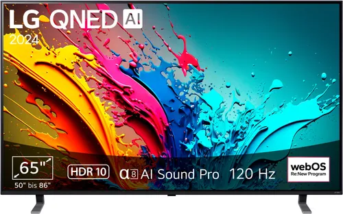 LG TV QNED 2024 65QNED85T - 65 Zoll QNED Fernseher mit 8 AI 4K Prozessor, außergewöhnliche Farben und extrem dünnes Design für Ihr Zuhause