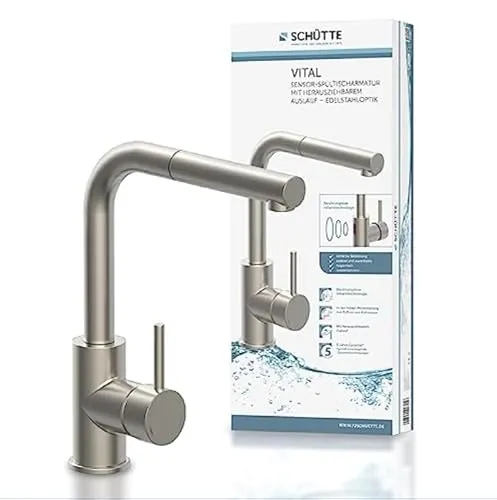 SCHÜTTE 99705 VITAL Sensor-Spültischarmatur - Armaturen mit berührungsloser Infrarottechnologie für hygienische Nutzung und bis zu 50% Wasserersparnis dank Eco-Click Funktion.