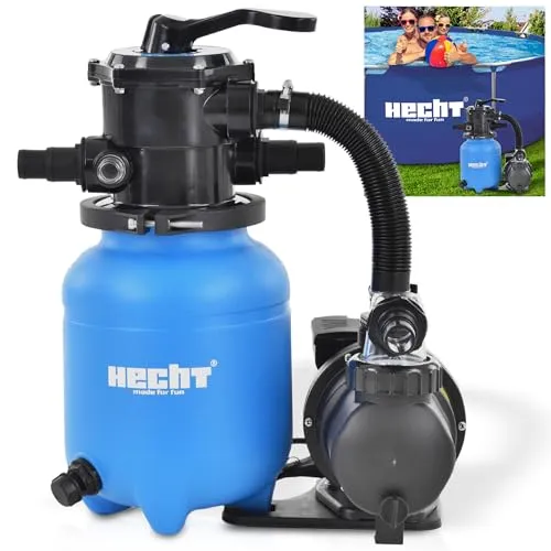 HECHT Sandfilteranlage 6 m3 / h – 12 kg Sandfilterkessel – 7-Wege Ventil – Poolfilteranlage Sandfilterpumpe Reinigungspumpe für effektive Reinigung von Gartenpool und Schwimmbad