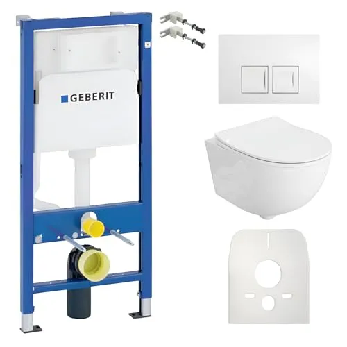 Lavita Duofix Basic Komplettset mit Wand Tiefspül WC Dalia und Bedienplatte - Vielseitiges Komplettset mit Geberit Duofix Basic Vorwandelement und spülrandlosem Tiefspül-WC Dalia. Robuste Konstruktion und einfache Montage für eine hygienische und komfortable Toilette.