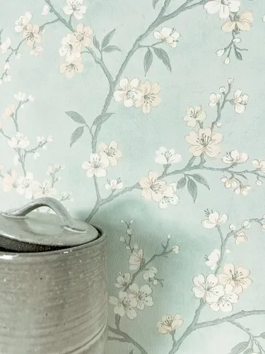 Newroom Vliestapete, Blau Tapete Floral Blumen - Vintage Blumentapete Grau Weiß Romantisch 3D Optik Blätter Blüten für Schlafzimmer Wohnzimmer Küche