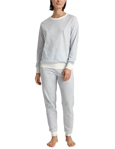 CALIDA Cotton Stripes Bündchen-Pyjama Damen - Schlafanzüge für Damen, aus 100% Baumwolle für höchsten Tragekomfort, atmungsaktiv und klimaregulierend – perfekt für warme Nächte.