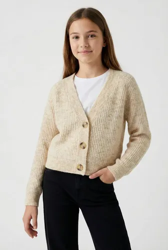 Name It Strickjacke Plain ohne Details beige 116 - Strickjacke aus recycelten Materialien, melange Optik und lockere Passform für komfortable Alltagsmode in Größe 116.