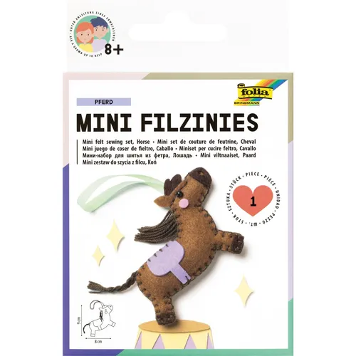 folia Nähset Mini Filzinies PFERD braun 52905 - Kreatives Nähset für Kinder mit einem süßen Pferd-Motiv. Ideal für Bastelprojekte und zur Förderung der Feinmotorik. Perfekt für kleine Bastelfans!