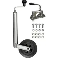 Stema Stützrad-Set mit Kunststofffelge - Zubehör für Autoanhänger, ideal zum bequemen Rangieren mit einer Stützlast von bis zu 150 kg und umfassendem Befestigungszubehör.