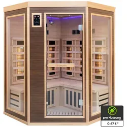 Dewello® Infrarotsauna Montreal 140x140 - Sauna für 2-4 Personen aus Hemlock- und Walnuss-Holz, mit 6 Vollspektrumstrahlern, Bluetooth und LED-Farblichttherapie für ein entspannendes Erlebnis.