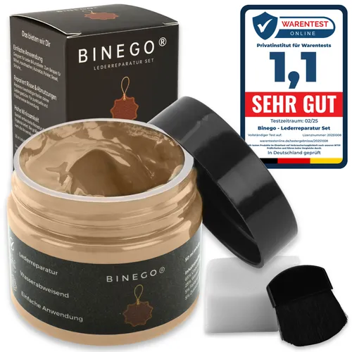 Binego Lederreparaturset Leder Kunstleder Lederreparatur Flüssigleder Lederpflegeset (Reparatur Set, 4 St., Lederfarbe), schnell trocknend, Beige