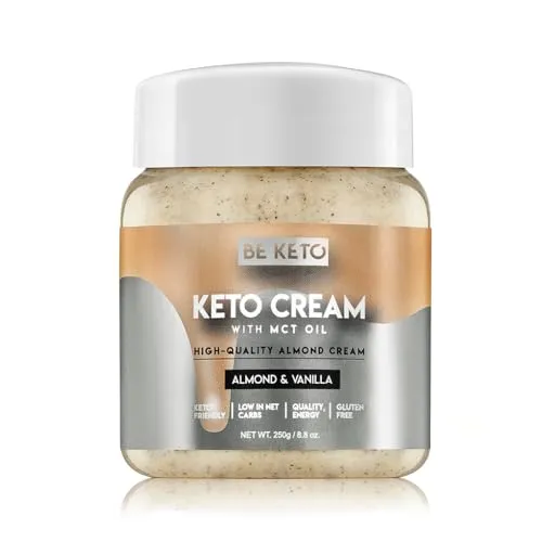 BeKeto Keto Creme Mandel und Vanille mit MCT Öl pflanzlicher Aufstrich für vegane Keto freundliche Lebensmittel glutenfrei 250g