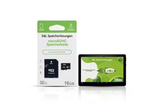 Tec-Expert microSD Karte S&L für Amazon Fire HD 10 Plus Speicherkarte (16 GB, Class 10, microSDHC)