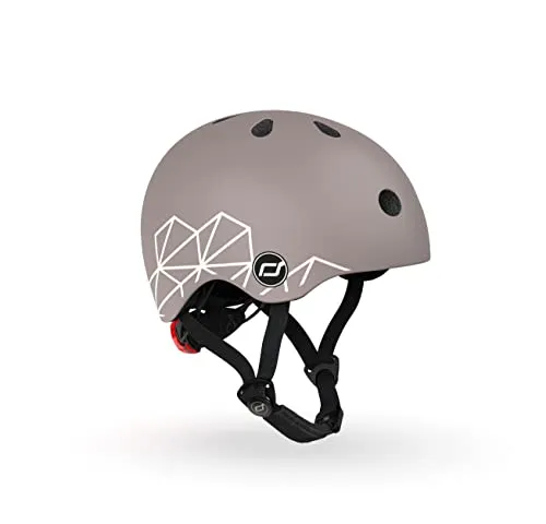 Scoot and Ride Kinderhelm, Brownlines - Fahrradhelm für Kinder ab 9 Monaten, mit 11 Belüftungsöffnungen und sicherem magnetischem Verschluss. Ausgestattet mit LED-Rücklicht für bessere Sichtbarkeit.