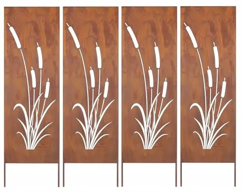 Kapaga Sichtschutz Metall 4x - Edelrost Gartenzaun - Dekorative Zäune: Wetterfester Sichtschutz aus ökologisch verrostetem Stahl, langlebig und beständig, perfekt für Garten und Terrasse.
