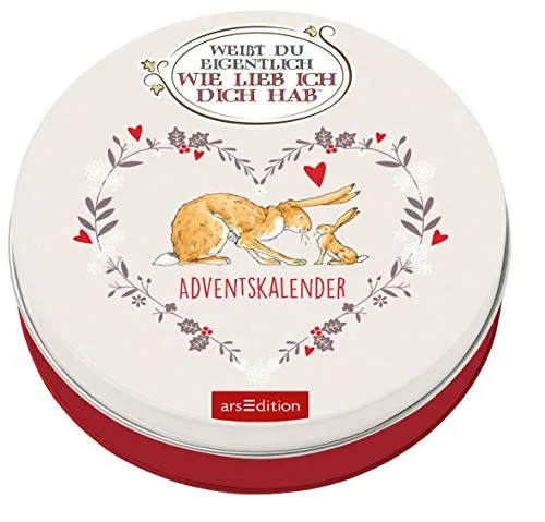 Adventskalender in der Dose: Weißt du eigentlich, wie lieb ich dich hab? - Kreativer Adventskalender zum Befüllen, bestehend aus 24 stabilen Karten in einer Metalldose – ideal für persönliche Überraschungen und DIY-Projekte.