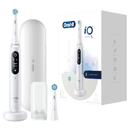 Oral-B iO Series 7N Elektrische Zahnbürste, White - Elektrische Zahnbürste mit 5 Putzmodi und einzigartiger Magnet-Technologie für sanfte Mikrovibrationen. Inkl. Reiseetui und 2 Aufsteckbürsten für optimale Mundpflege.