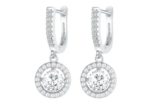 LÖB Paar Creolen Silber Creolen Zirkonia Glitzer Stein Anhänger Rund Ohrringe Hängend (Geschenke für Frauen Beste Freundin Mutter Mama Damen zum Geburtstag Ostern Muttertag Muttertagsgeschenk, Inkl. Schmuckbox), Damen Tropfen Tropfenform Brautschmuck Strass Weiß Klein Kreolen