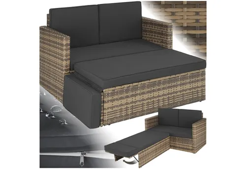 tectake® Rattan Lounge 2-Sitzer – UV-beständig und platzsparend - Gartenmöbel für stilvollen Komfort: Die UV-beständige Rattan Lounge Korfu bietet Urlaubsfeeling und ist ideal für kleine Gärten oder Balkone.