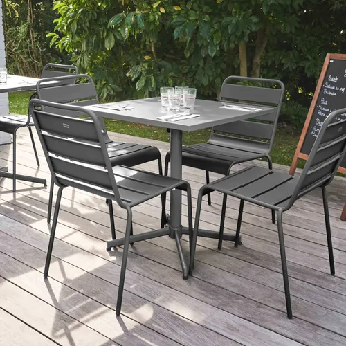 Set aus Gartentisch mit Tischplatte von 70 cm und 4 Metallstühlen Grau - Oviala Palavas