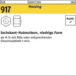 Sechskant-Hutmuttern niedrige Form DIN 917 Messing blank M16 - Eisenwaren: Hochwertige DIN 917 Sechskant-Hutmutter aus Messing, ideal für langlebige Verbindungen mit metrischem Gewinde und robuster Schlüsselweite von 24mm.