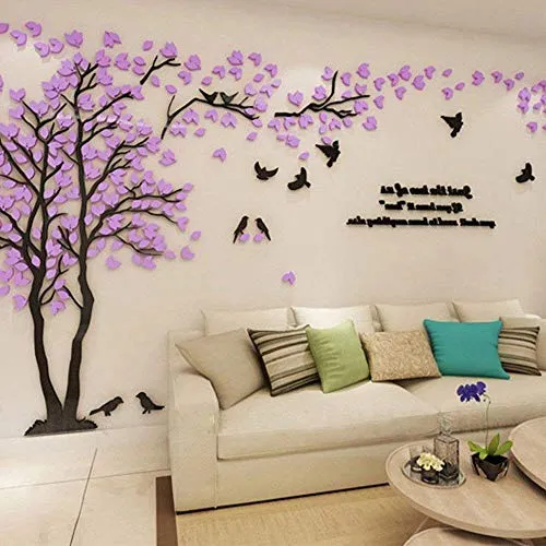 Wandtattoo Baum 3D DIY - Violett Links (M-250 * 130cm) - Wandaufkleber für kreative Raumgestaltung, wasserfest und langlebig - ideal für Wohnzimmer und Schlafzimmer. Gestalten Sie Ihre Wände mit einem einzigartigen 3D Baumdesign!