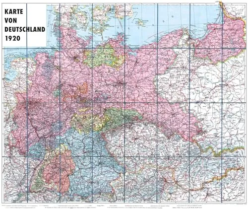 Karte von DEUTSCHLAND - 1920 [gerollt]: Deutsches Reich – Weimarer Republik - Historische Wandkarte von Deutschland aus dem Jahr 1920, ideal für Sammler und als dekoratives Element in Ihrem Zuhause.